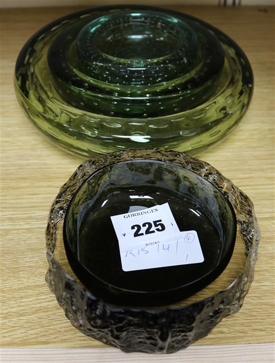 Four Whitefriars glass ashtrays, concentric bubbles and bark design